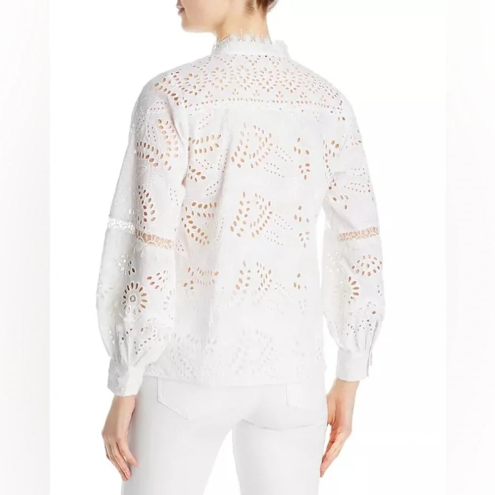 KOBI HALPERIN Winston Cotton Eyelet Blouse in White Size XL - Picture 2 of 14